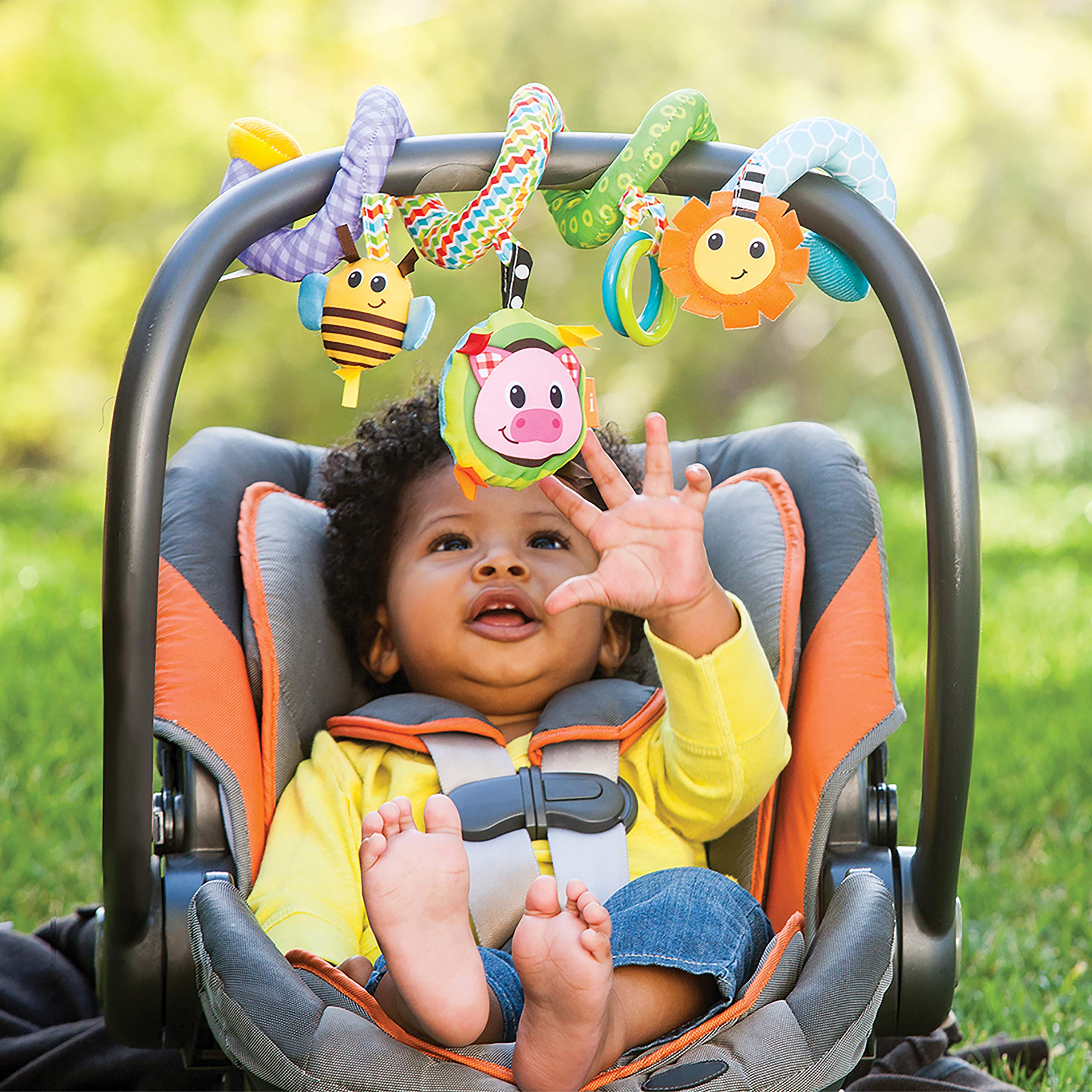 Infantino Stretch & Spiral Activity Toy - Textured Play Activity Toy for Sensory Exploration and Engagement, Ages 0 and Up, Blue Farm