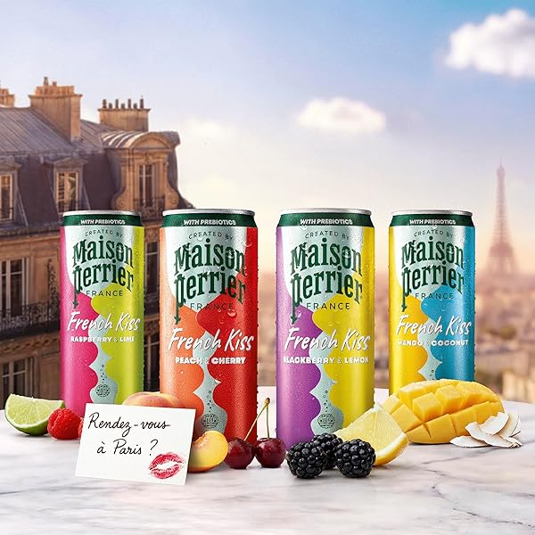 MAISON PERRIER FRENCH KISS SPARKLING JUICE BEVERAGE, PEACH & CHERRY FLAVORS WITH REAL FRUIT JUICES, 6PK 66.9 FL OZ