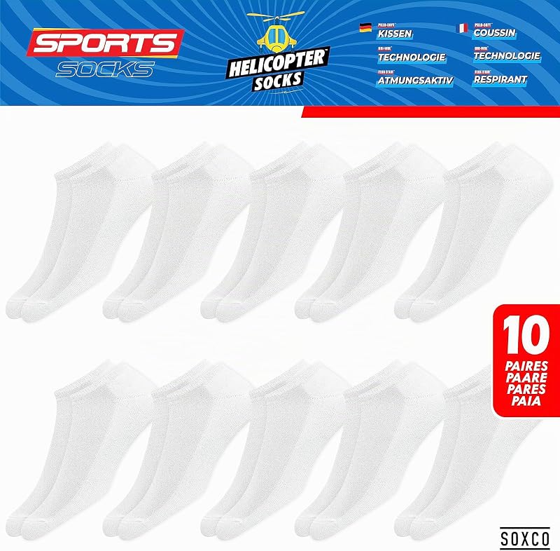 Chaussettes Basses Homme 43-46 Socquettes Courtes Femme - Lot de 10 Paires (EU 43 46, Blanc)