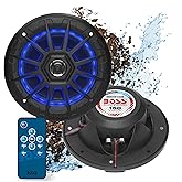 BOSS Audio Systems MRGB55B 5.25 Inch Marine Speakers - Weatherproof, 150 Watts Per Pair, 75 Watts Each, Multi-Color Illumination, Full Range, 2 Way, Sold In Pairs