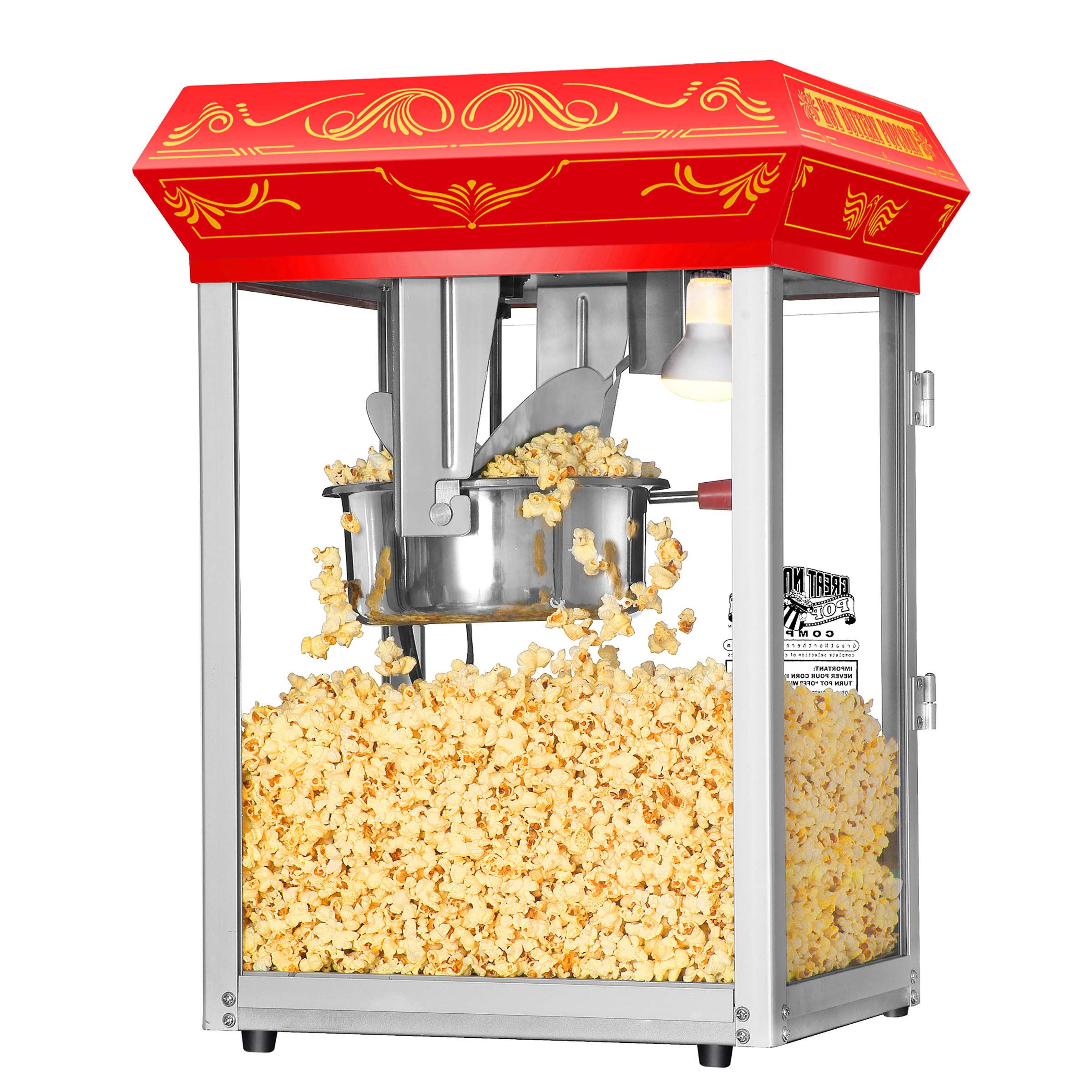Good Time Popcorn Machine - 3-Gallon Popper with Steel Kettle, Old Maids Drawer, Warming Tray, and Scoop for Home by Great Northern Popcorn (Red)