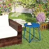 HollyHOME Outdoor Side Table Small Round Navy Blue Weather Resistant view 3