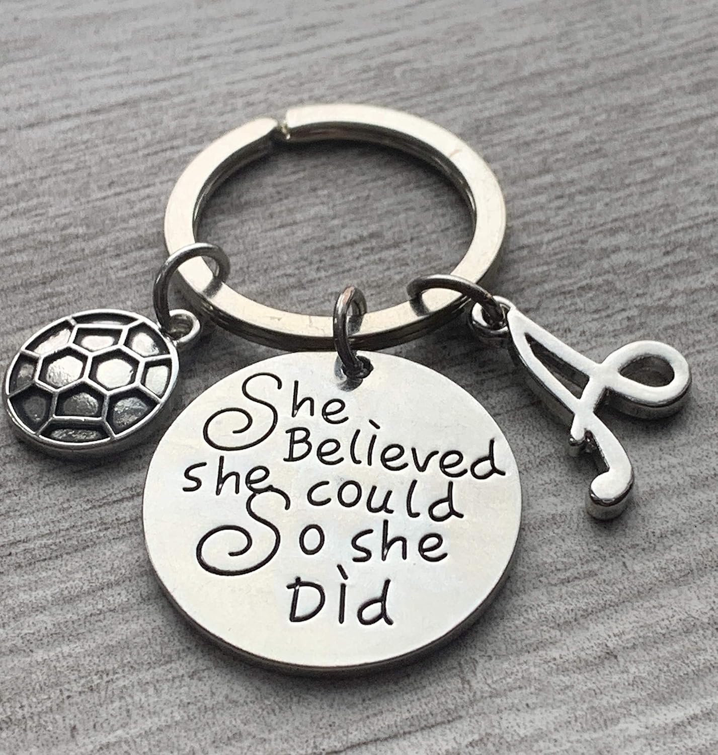 Personalized Soccer Keychain with Letter Charm, Custom