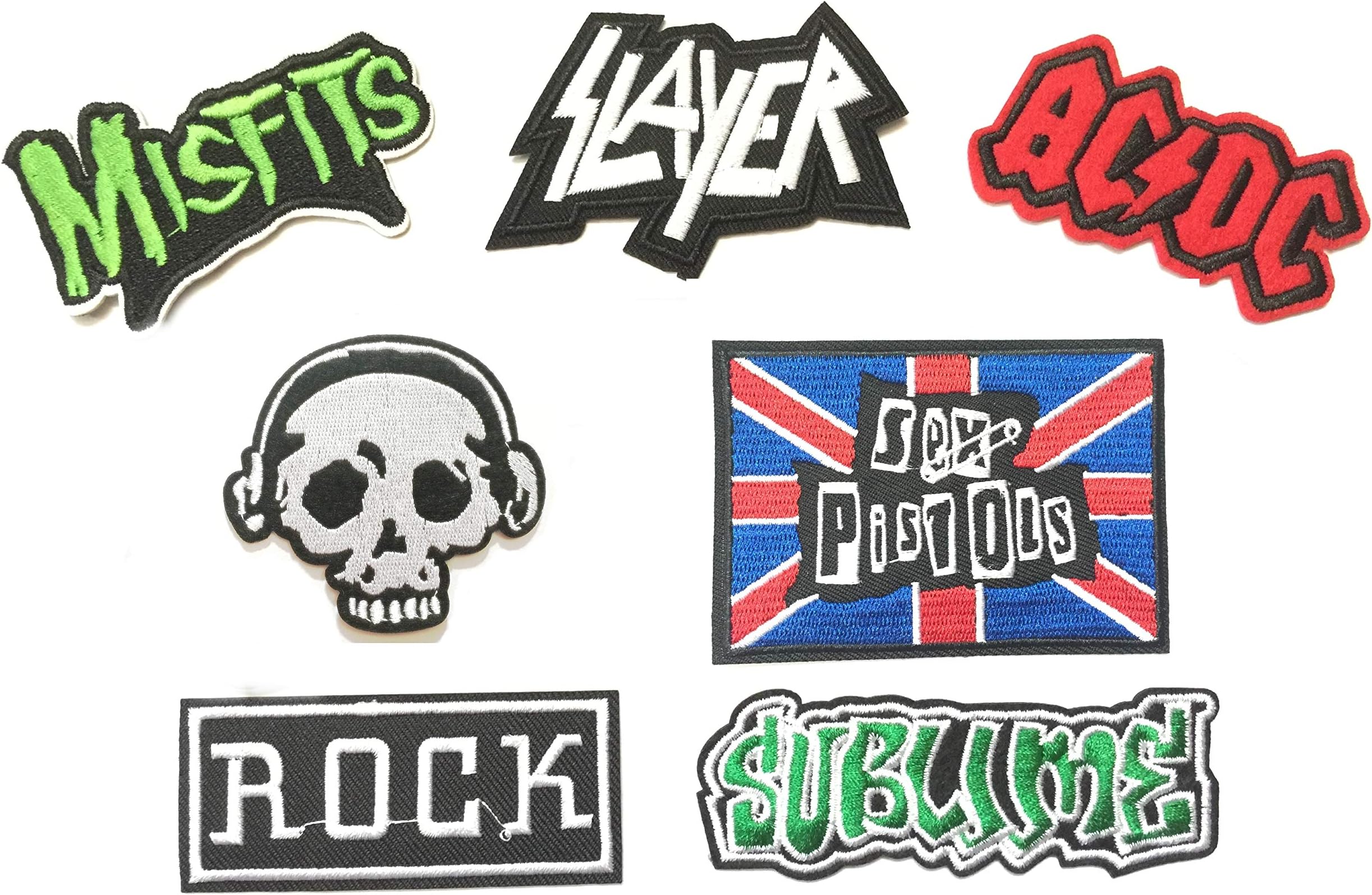 BossBee Super Save Pack Set Patch of Iron on Patches#15,Rock Patch,AC DC ACDC Patch,Misfits Patch,Skull Patch,Sublime Patch,Slayer,Sex Pistols Patch Embroidered Iron