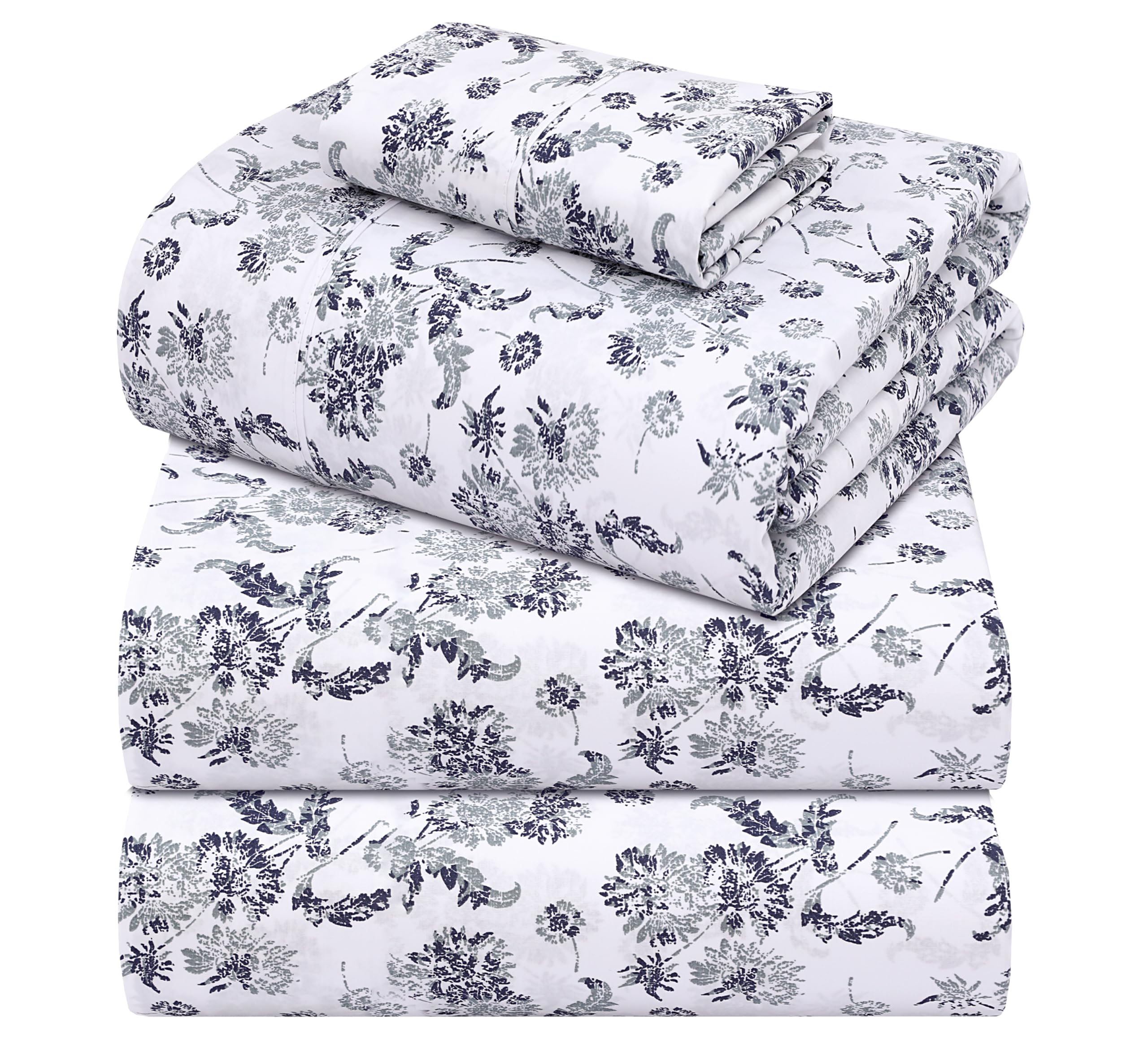 ZOYER 100% Cotton Sheets – Split King Size Percale Bedding, Cooling & Breathable, Durable with a Crisp, Soft & Comfortable Feel, 16" Deep Pocket, 5-Piece Set, Frozen Garden