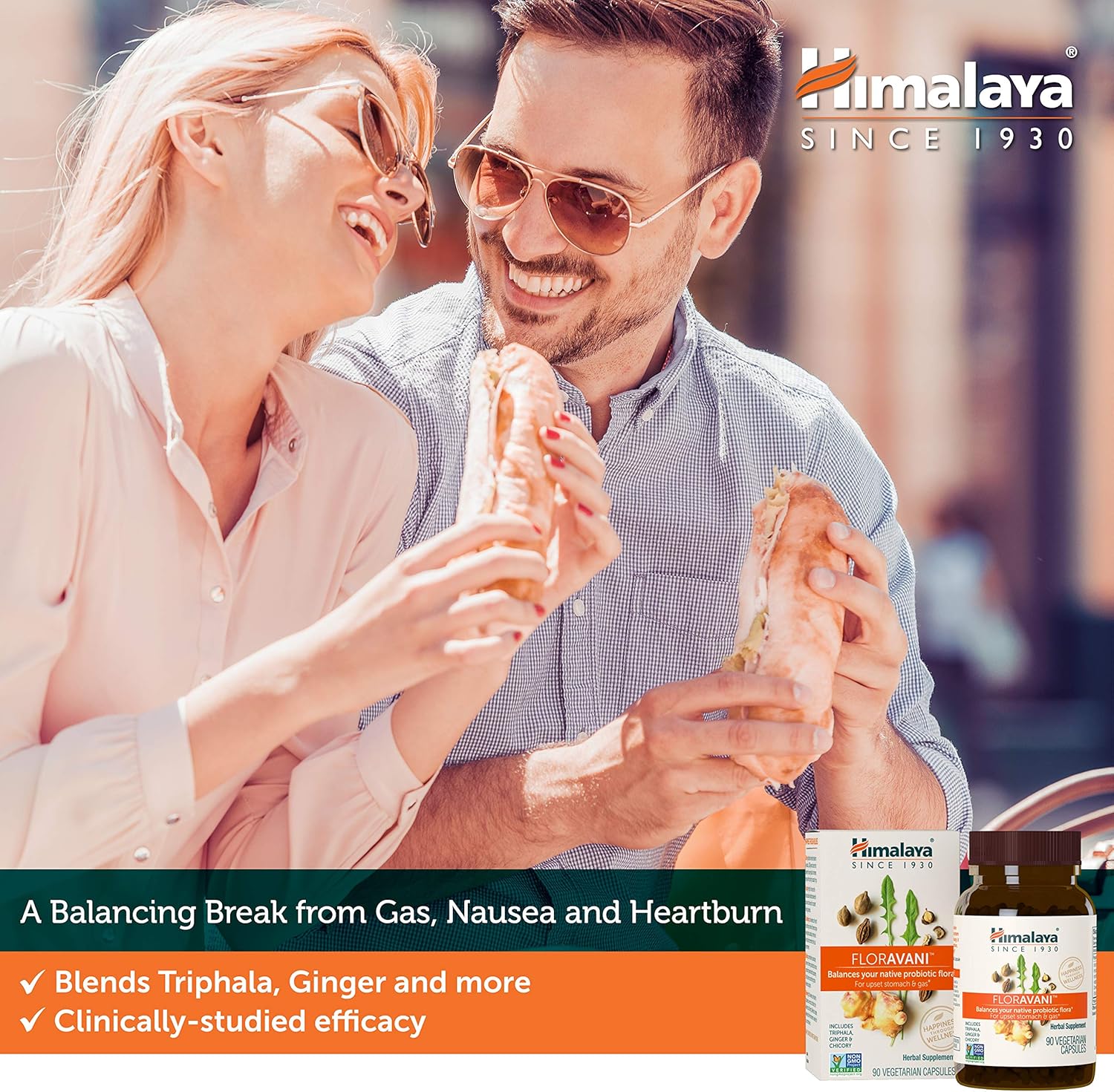 Himalaya FlorAvani, The Plant-Based Alternative to Probiotics Relieves Gas, Nausea, Heartburn & Bloating with Triphala, Chicory & Ginger. 271 mg, 90 Caps, 1 Month Supply: Health & Personal Care
