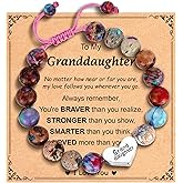 Esrial Granddaughter Daughter Gifts -Heart Natural Stone Beaded Bracelet for Girls, Valentines Birthday Gifts for Girls Daughter Granddaughter