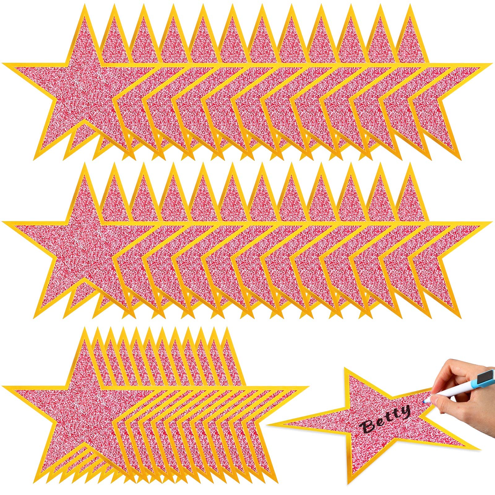 Photo 1 of 36 Pieces Pink Star Stickers Star Wall Decals Pink Glitter Label Sticker Star Shape Reward Stickers for Party Classroom Table DIY School Classroom Home Bar Office Decoration (10 Inch)