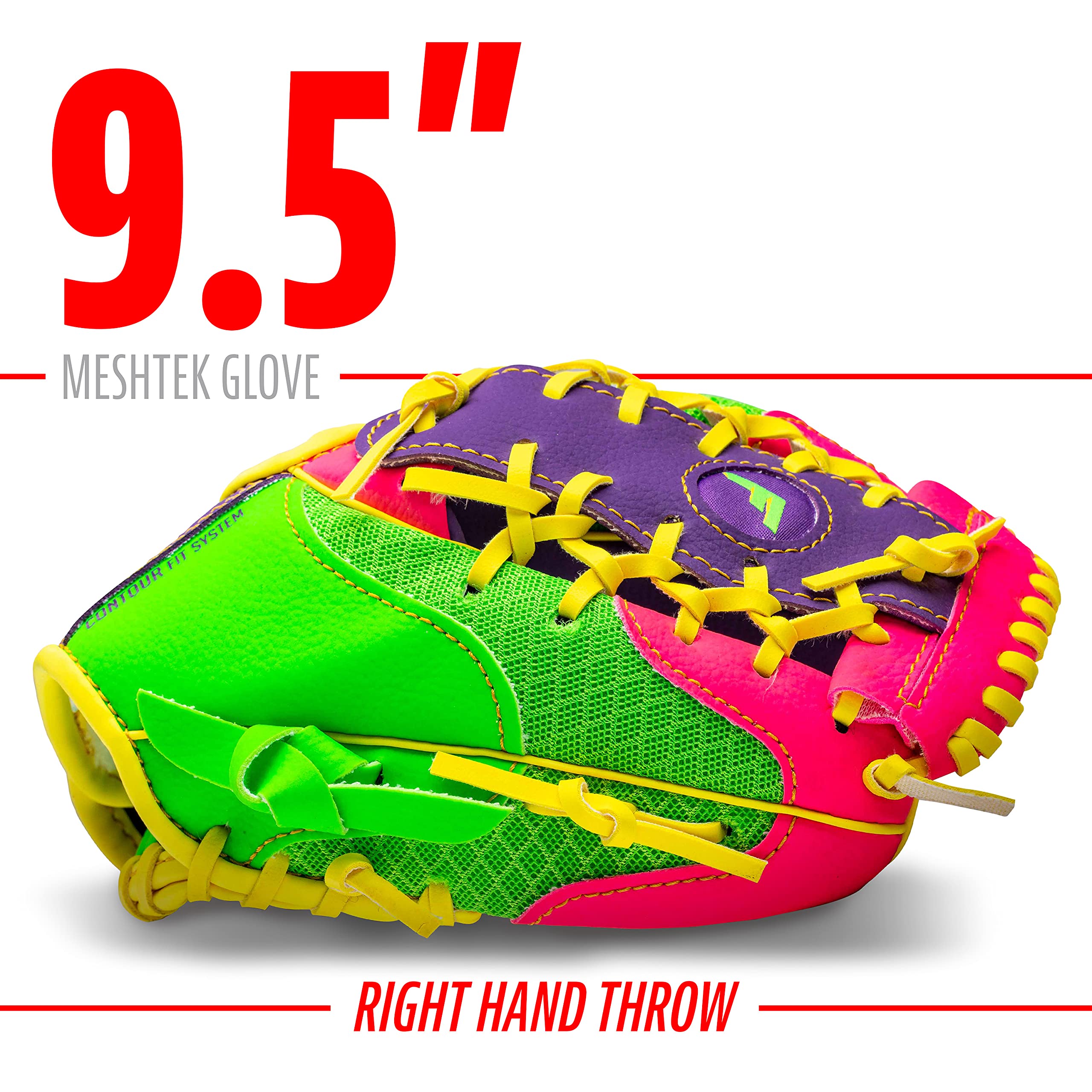 Kids Baseball Glove + Ball Sets - Meshtek Youth Teeball Gloves for Kids + Toddlers - Left + Right Hand Throw Mitts + Glove Sets with Foam Balls - Boys + Girls Gloves - 9.5