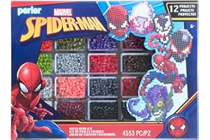 Perler Marvel's Spider-Man Deluxe Box Fused Bead Kit, 12 Unique Patterns with Pegboard, Multicolor 4453 Pieces