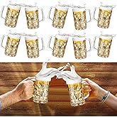 Mifoci 10 Pcs 12 oz Plastic Beer Mug with Handles Oktoberfest Acrylic Beer Stein Bulk Clear Glasses Drinking Cups for Bar Cocktail Juice Alcohol Soda Party, Dishwasher Safe