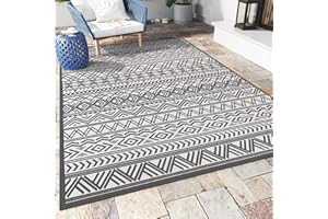 MONTVOO Outdoor Rug Carpet 6x9 ft, Flatweave Textured Outdoor Patio Rug Non Slip Indoor Outdoor Rugs with Rubber Particles Backing Boho Outdoor Area Rug for Patio Deck Front Porch Backyard Balcony