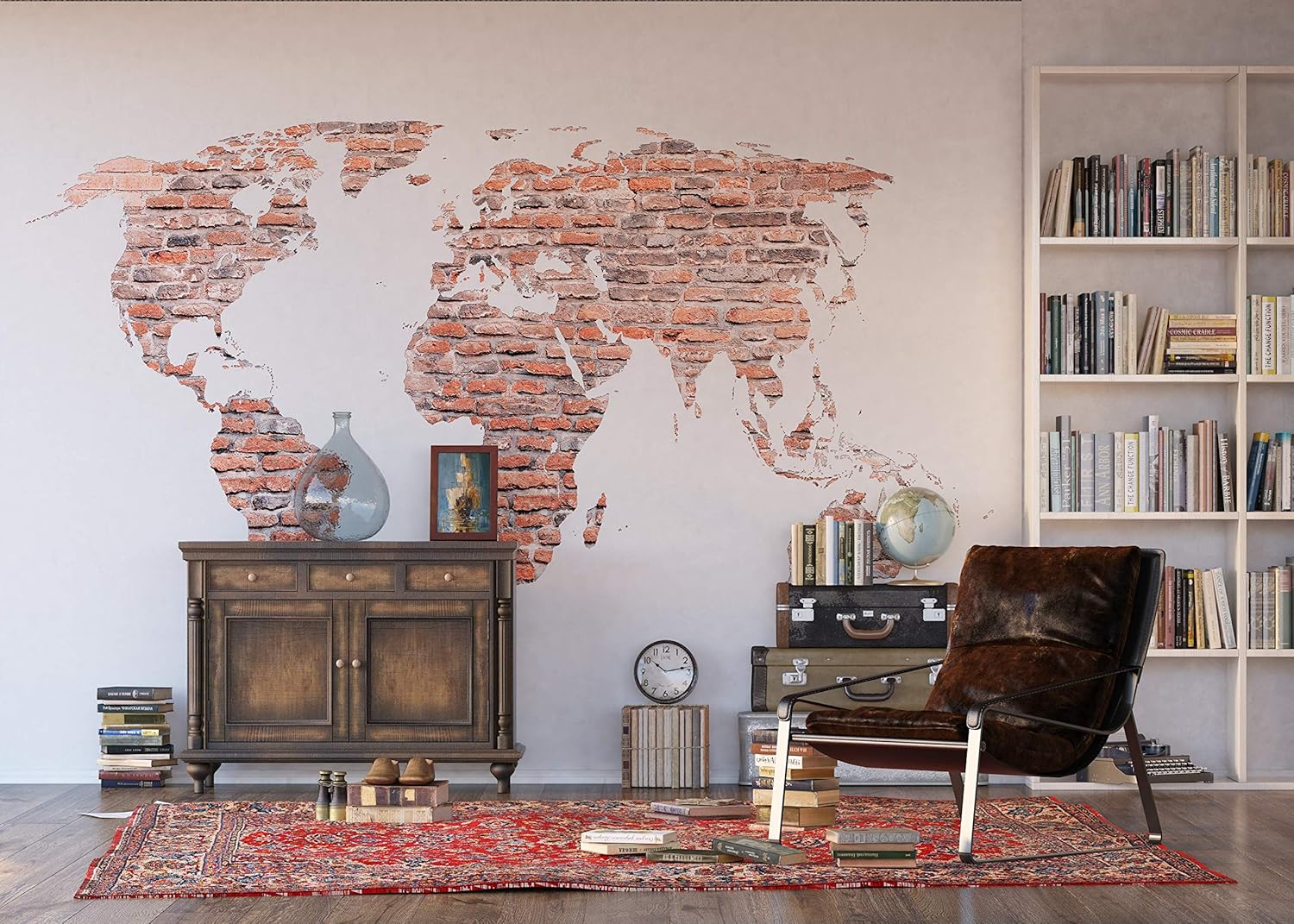 AG Design FTN XXL 1240 Brick World Map Non-Woven Photo Wallpaper for Living Bedroom, Dining Room, Kitchen, 360 x 270 cm, Multicoloured - Image 3