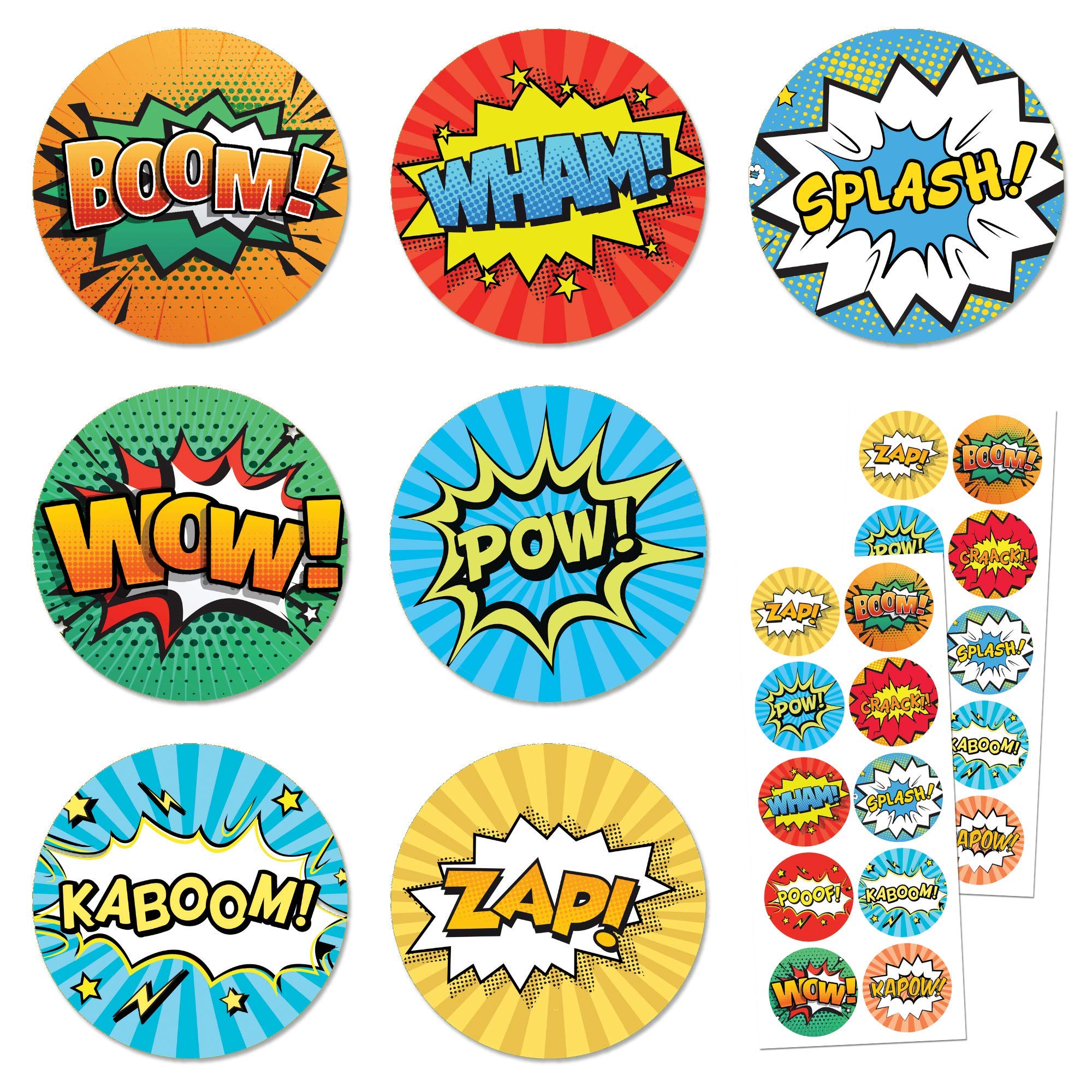 Superhero Comic Stickers - 20 Sheets, 200 Stickers