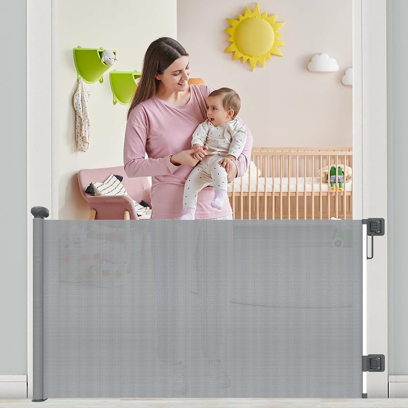 THE LYCHEE TREE Retractable Baby Gate 55 in Wide 33.86 in Tall Grey