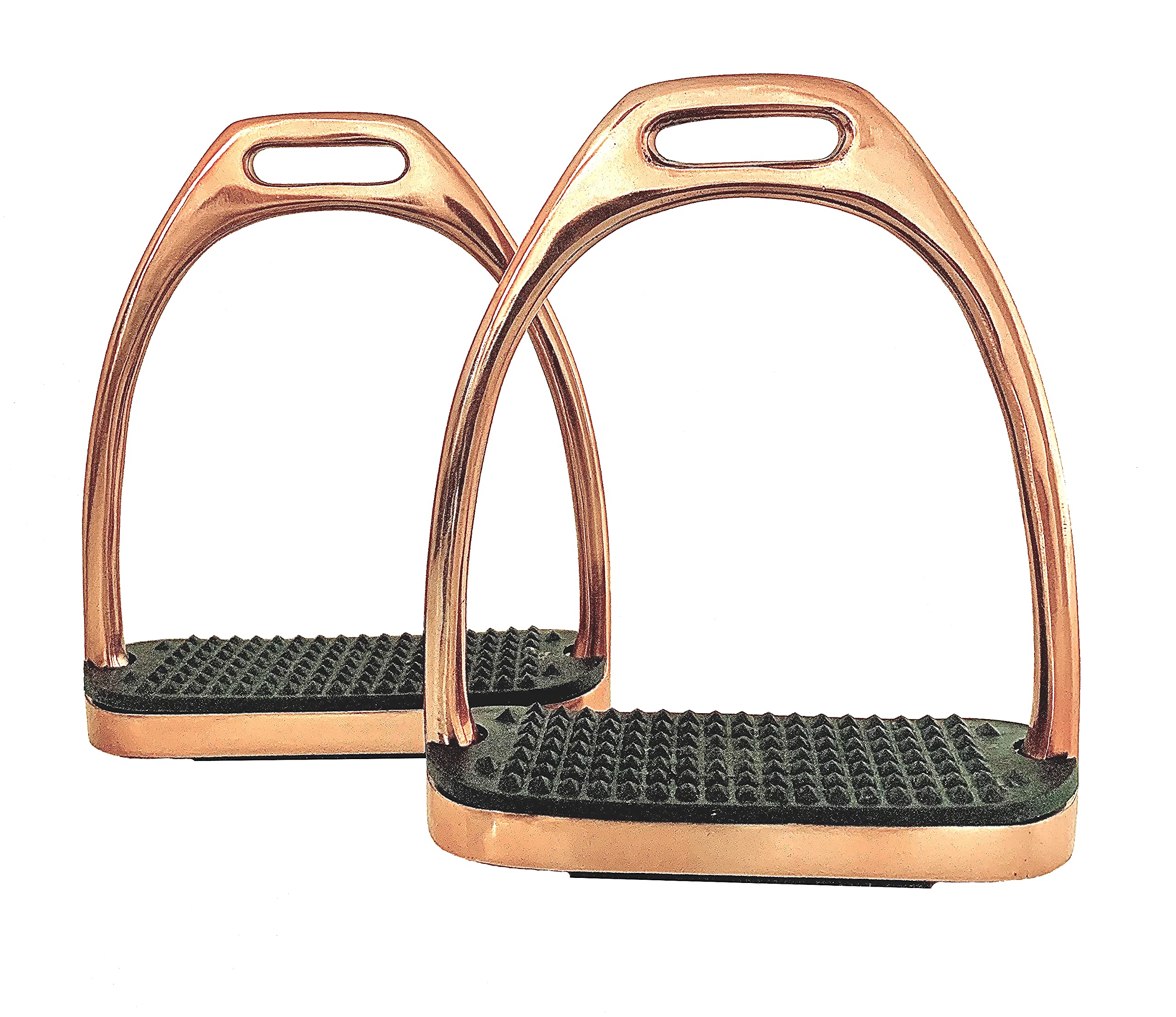 EXTREME Gloss ROSE GOLD STIRRUPS Horse Riding Stainless Steel With Black Treads 4.75" - 12cm for him or her