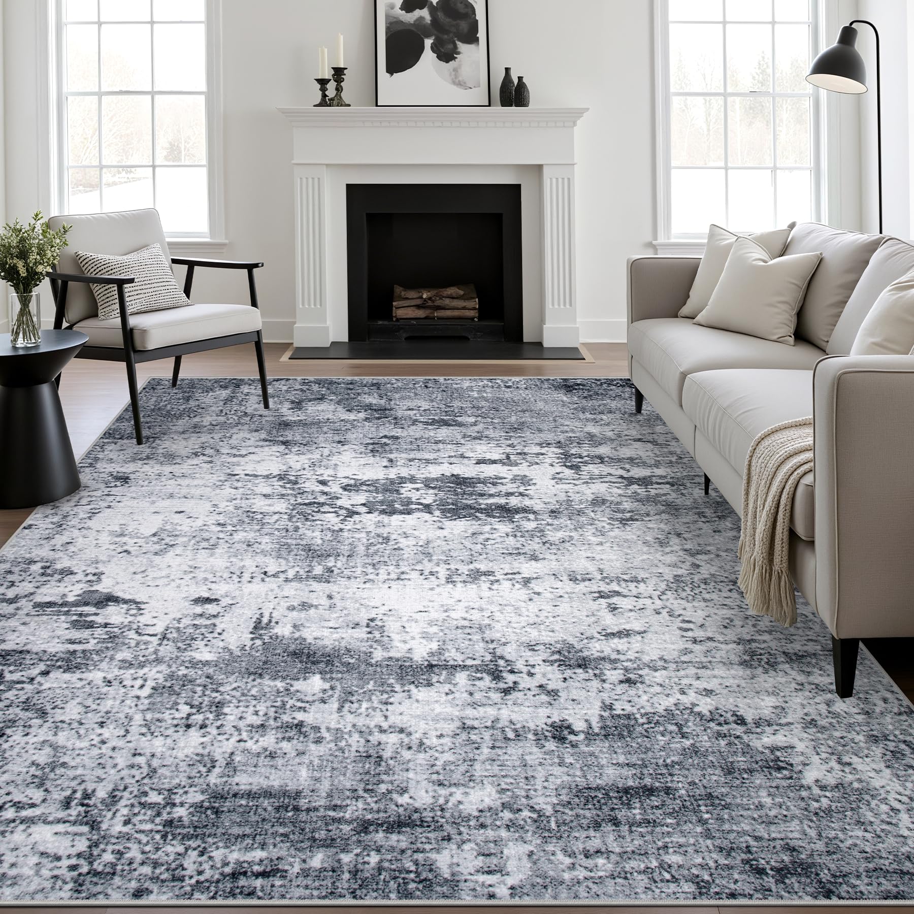 Photo 1 of 6x9 Area Rug Living Room Rug: Washable Modern Abstract Soft Thin Rug Indoor Floor No Slip Stain Resistant Carpet for Bedroom Dining Room Farmhouse Nursery Home Office - Grey