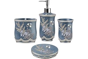 Zahari Home 4pc Capri Bathroom Accessories Sets Modern Classic Soap Dispenser, Tumbler, Tooth Brush Holder and Soap Dish Holder Unique Design Royal Blue Bathroom Set