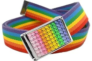 Build A Belt Girl's 1.25" Wide Rainbow Rhinestone Flip Top Belt Buckle with Canvas Web Belt