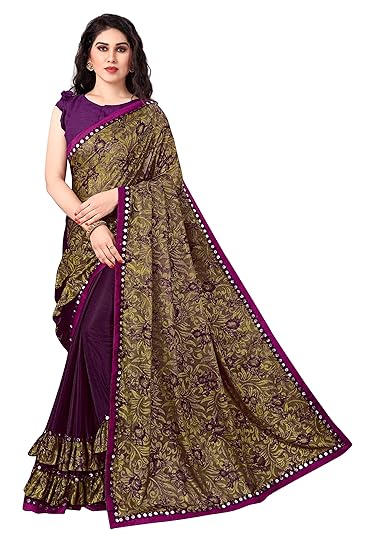 Womens Lycra Half Half ruffle Saree With Blouse Piece