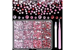 CYNAILLI Flatback Resin Jelly Rhinestones for Bedazzling, Red Crystal Rhinestones Round Beads, 3-5 mm Gems for Crafting Face Makeup DIY Jewelry with Tweezer Pen