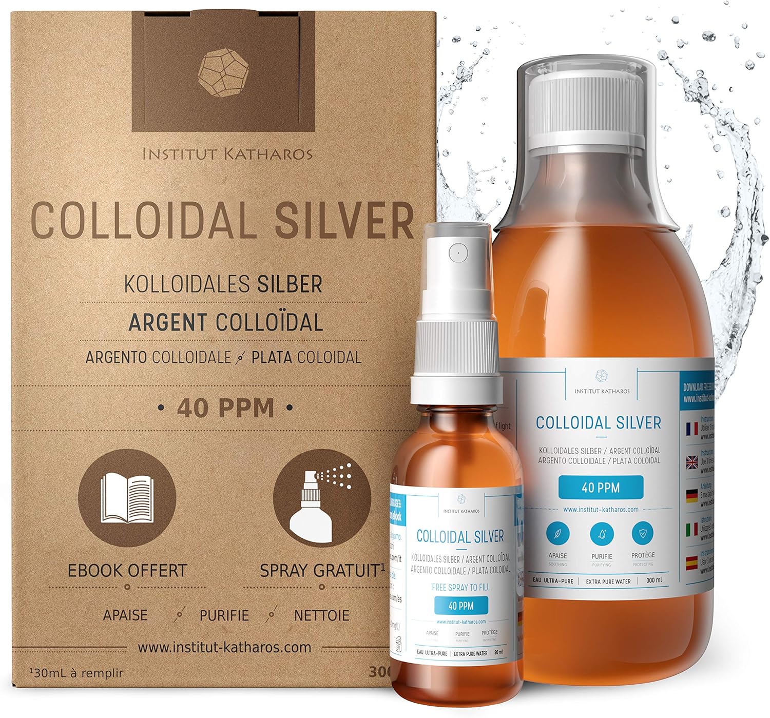 Premium Colloidal Silver 40ppm 300mL ● Free Spray Bottle to Fill & Ebook Included ● Optimal Concentration Formula