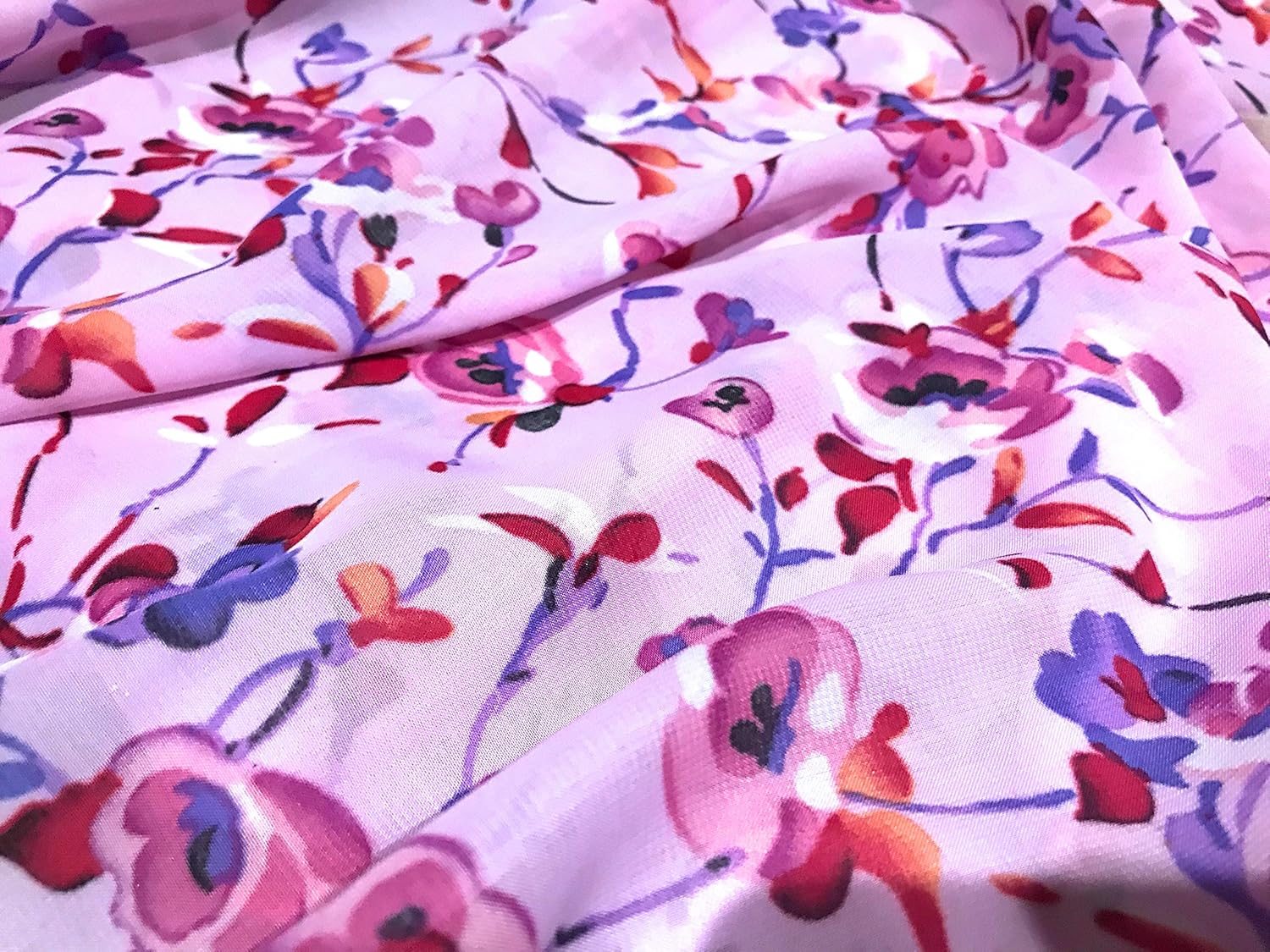 Pink Multicolor Printed Floral Chiffon Fabric 60” Width