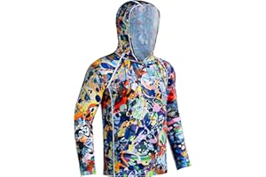 Rodeel Men's UPF 50+ Performance Fishing Hoodie, Long Sleeve Sun Protection Athletic Quick-Dry Breathable T-Shirt