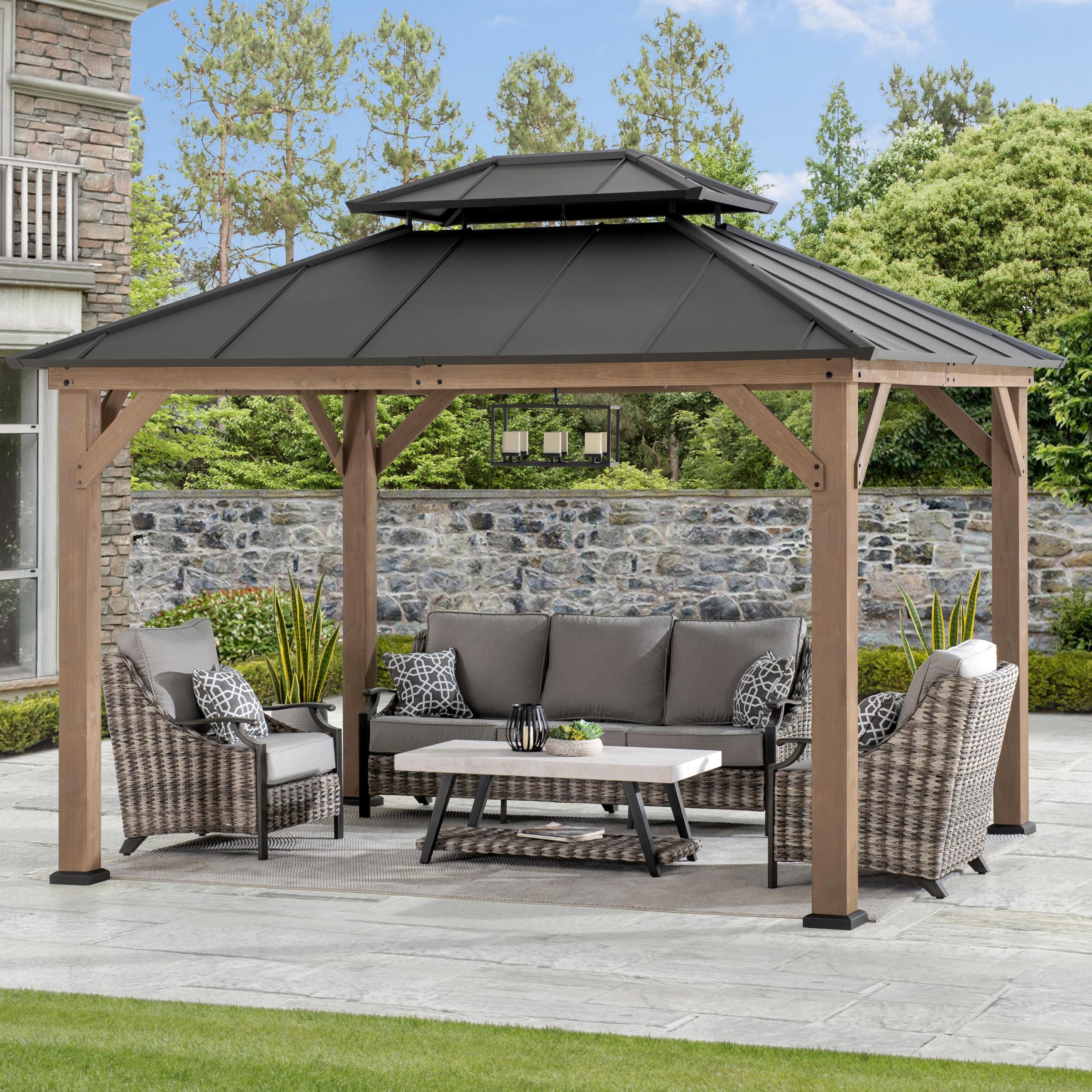 ***SEE NOTES*** SUNJOY 10 x 12 ft. Wood Gazebo, Outdoor Patio Cedar