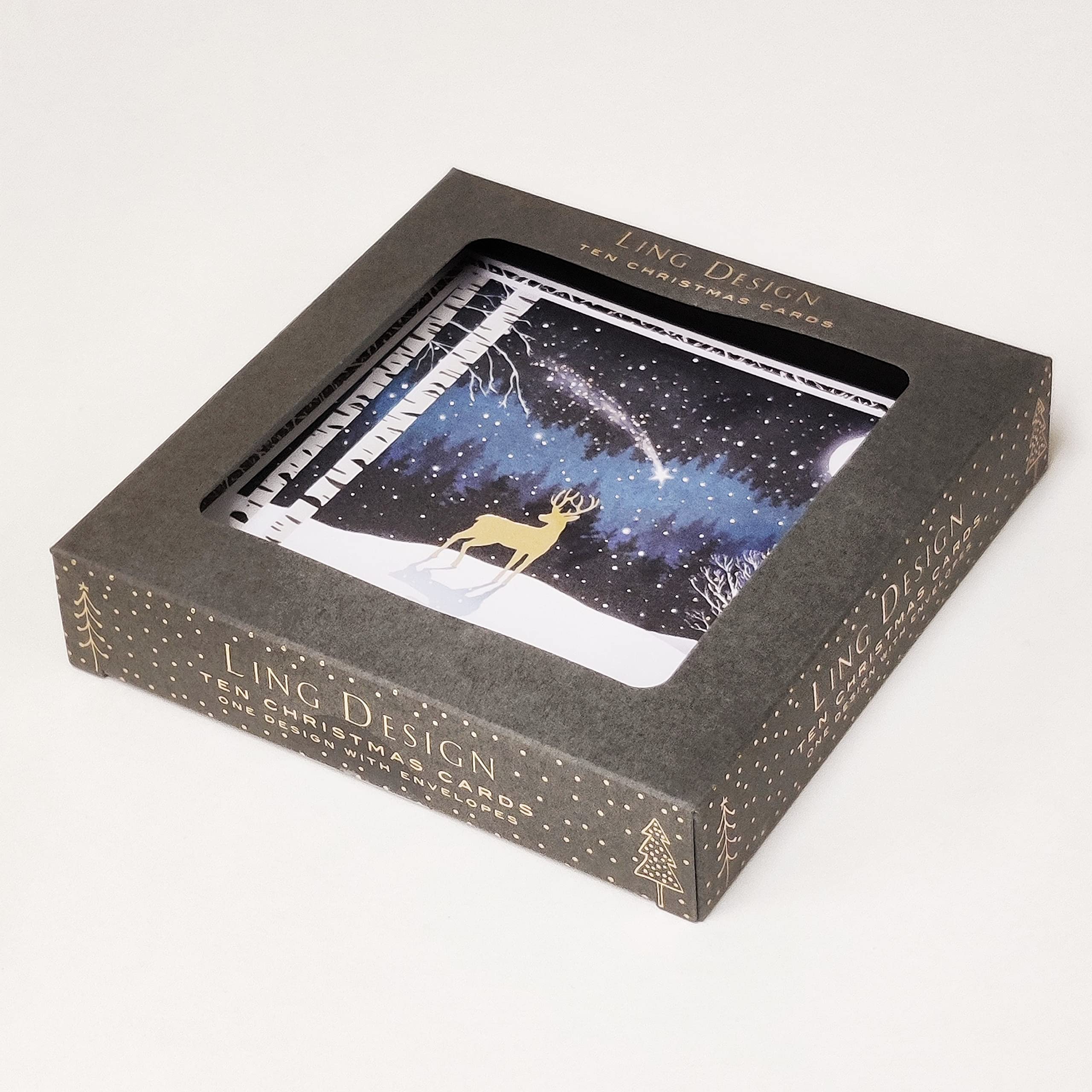 Ling Design Box of 10 Christmas Cards - Stag and Shooting Star
