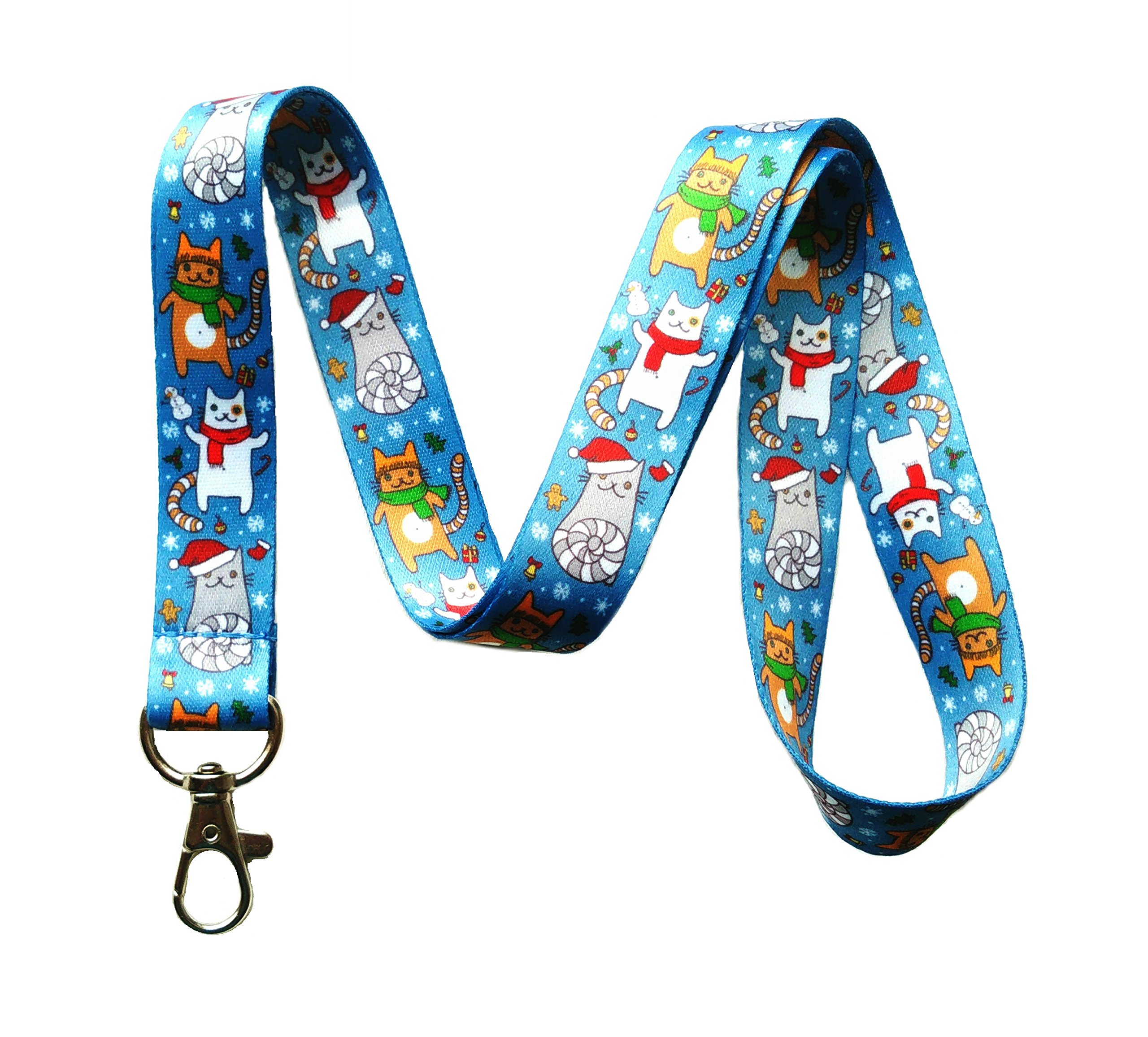 Cat Themed Lanyard Key Chain Id Badge Holder (Christmas)