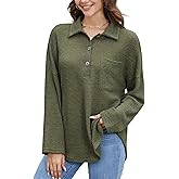 Stamain Women Waffle Knit Tops Long Sleeve Henley Shirts Womens Button-Up Casual V Neck Tunic Fall Pullover Sweater
