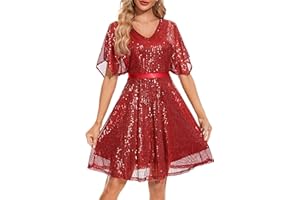 Wedtrend Women's Sparkly Sequin Dress Bat Sleeves Cocktail Dress Glitter Club Dress