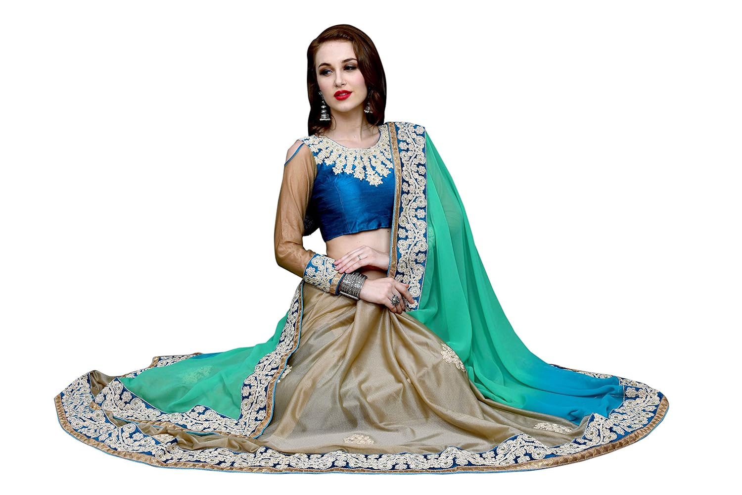 sargam fashion women's georgette saree with blouse piece (srmbbluecord)