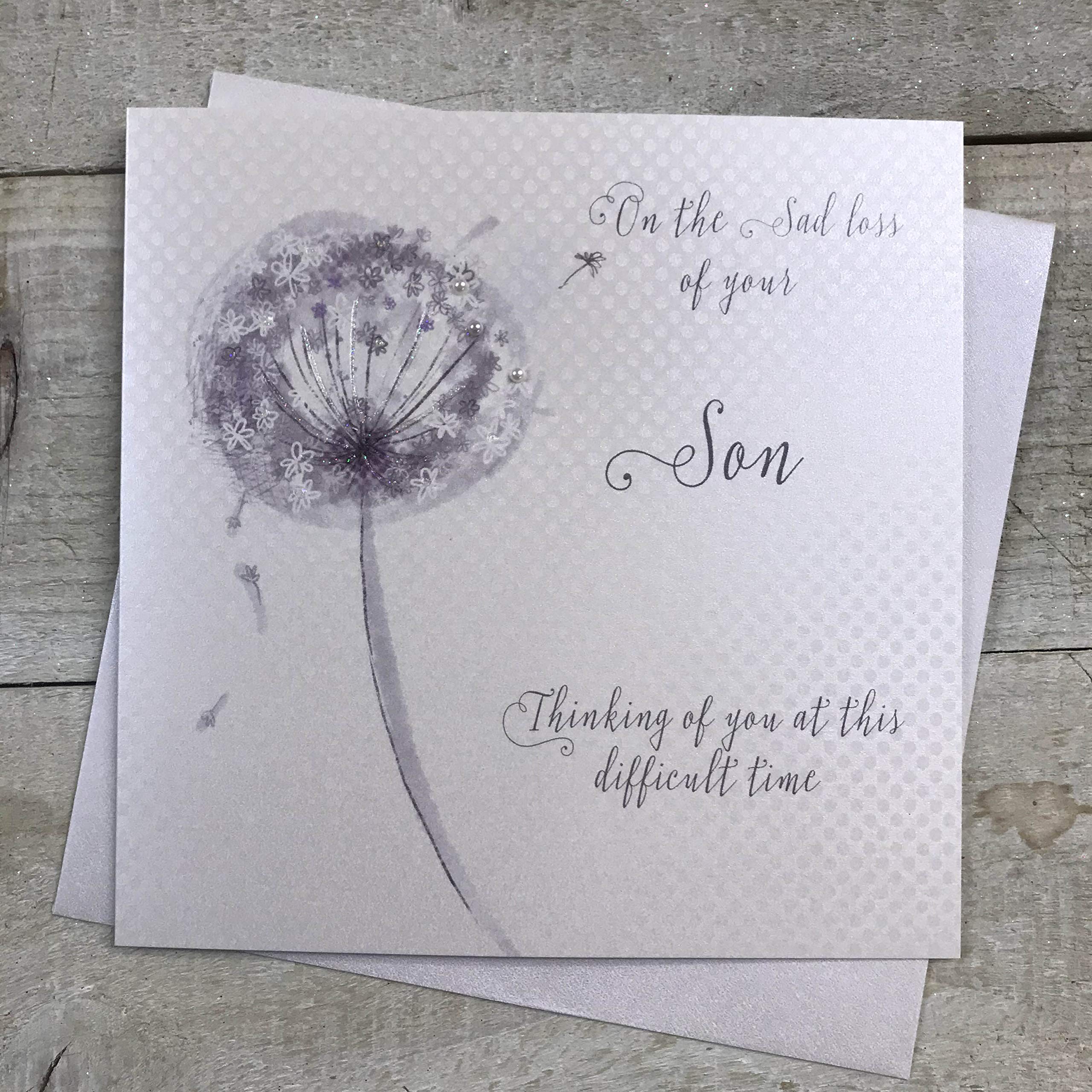 WHITE COTTON CARDS VN98-S Sympathy Handmade Card - Loss of Son, white|grey, 16cm x 16cm