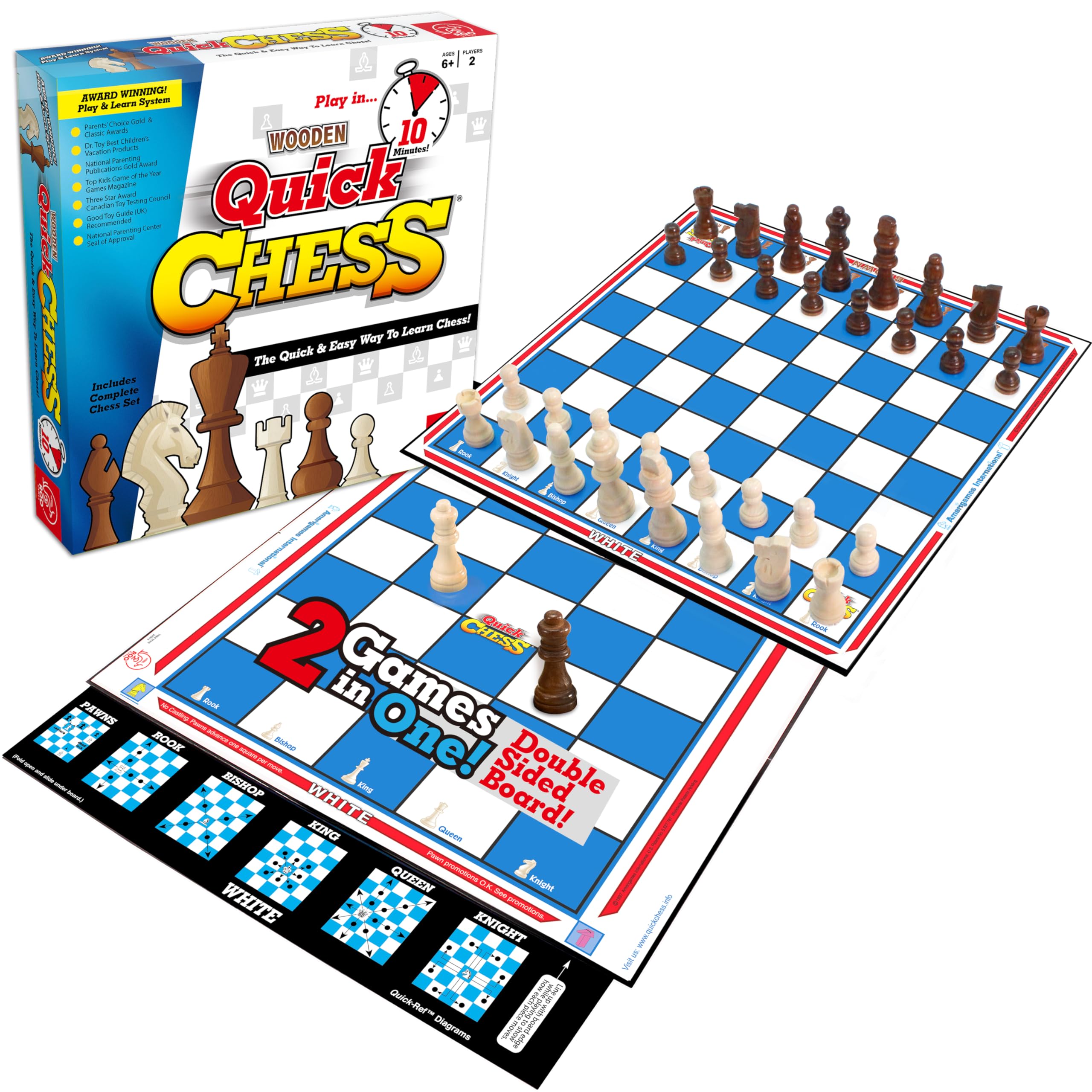 ROO GAMES QG01 Quick Chess - Learn Chess with 8 Simple Activities - For Ages 6+ - Chess Set for Kids,White