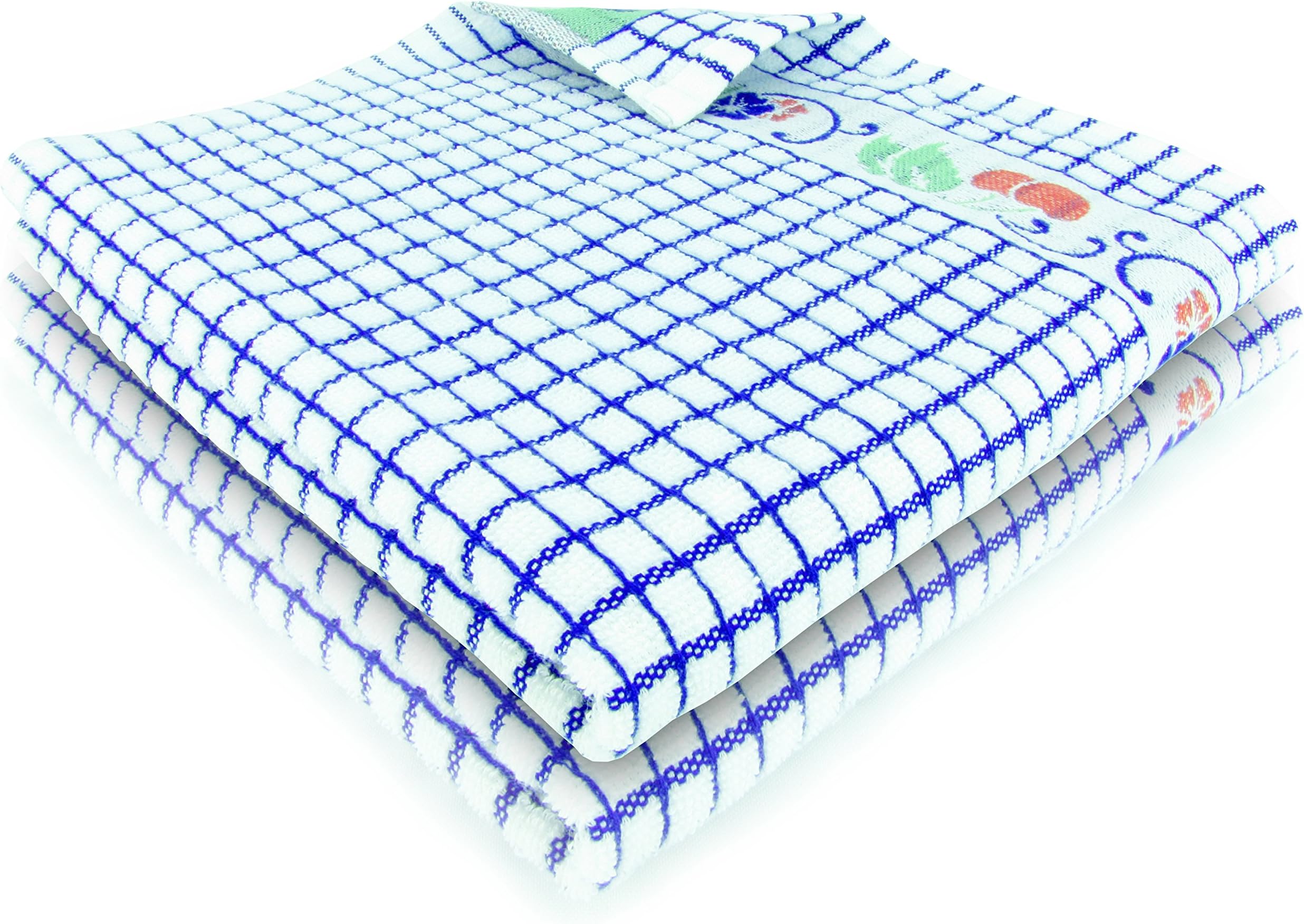 Fecido Fruity Kitchen Tea Towels - Heavy Duty - Super Absorbent - 100% Cotton - The Best European Tea Towels With Fruit Design - Set of Two, Blue Cherry
