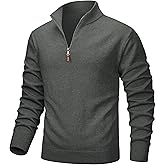MAGCOMSEN Men's Quarter Zip Pullover Lightweight Mock Neck Polo Sweater Long Sleeve Warm Fall Winter Pullover Sweaters