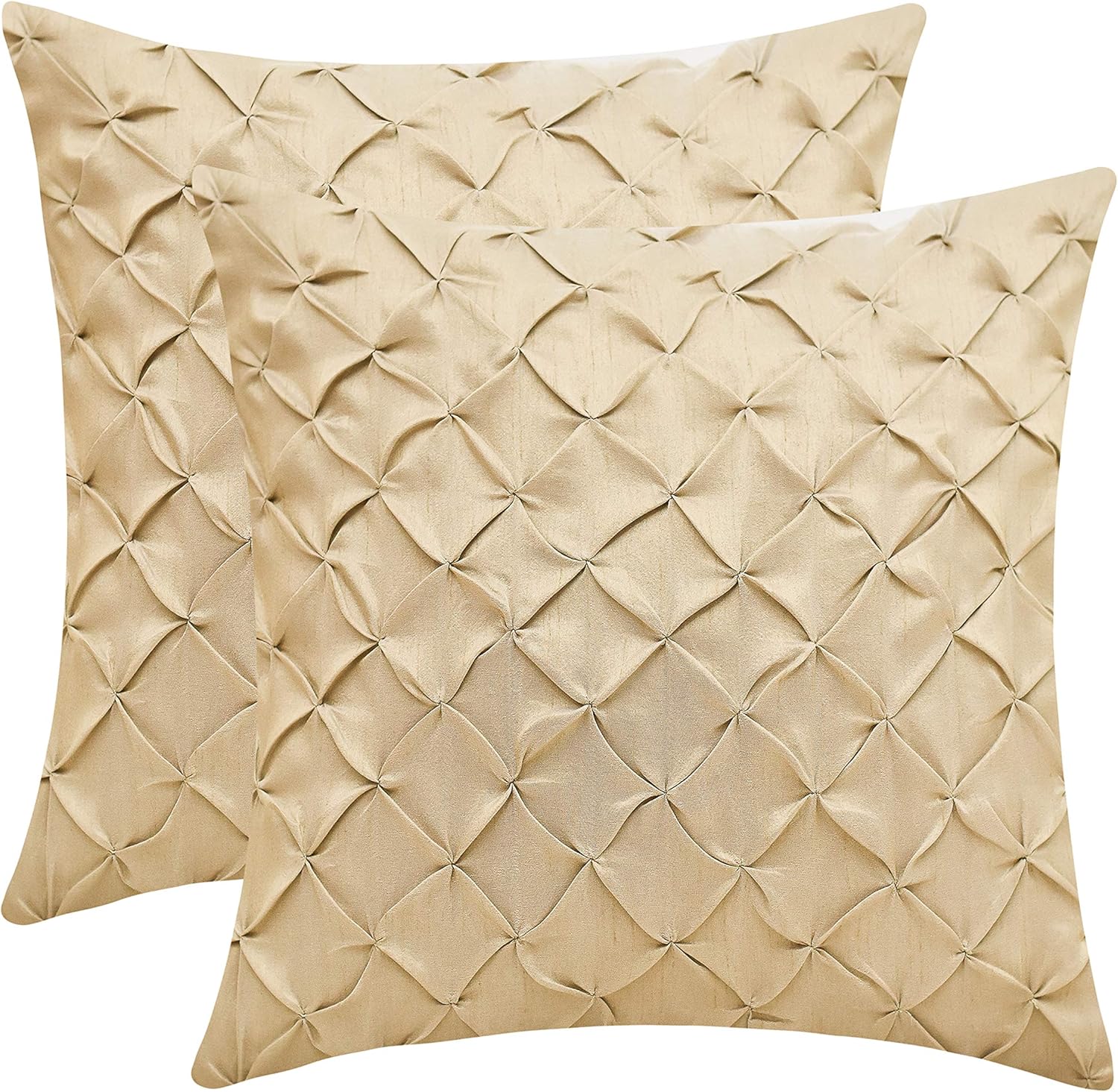 The White Petals Gold Decorative Pillow Covers (Faux Silk, Pinch Pleat, 24x24 inch