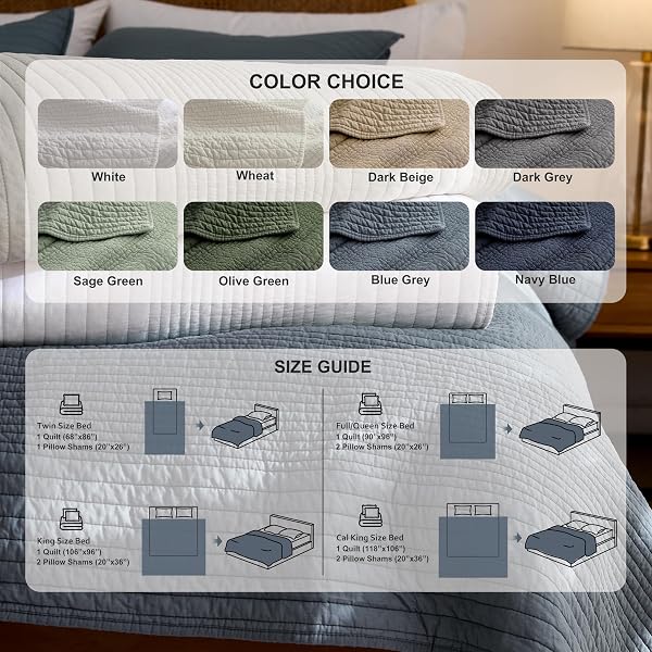 PALASSIO STRIPED NAVY BLUE 100% COTTON QUILT KING SIZE BEDDING SETS, LIGHTWEIGHT CRINKLY CHANNEL PICK STITCH TEXTURED BEDSPREAD SOFT SHABBY CHIC FARMHOUSE COUNTRY COVERLET FOR ALL SEASON, 2 SHAMS