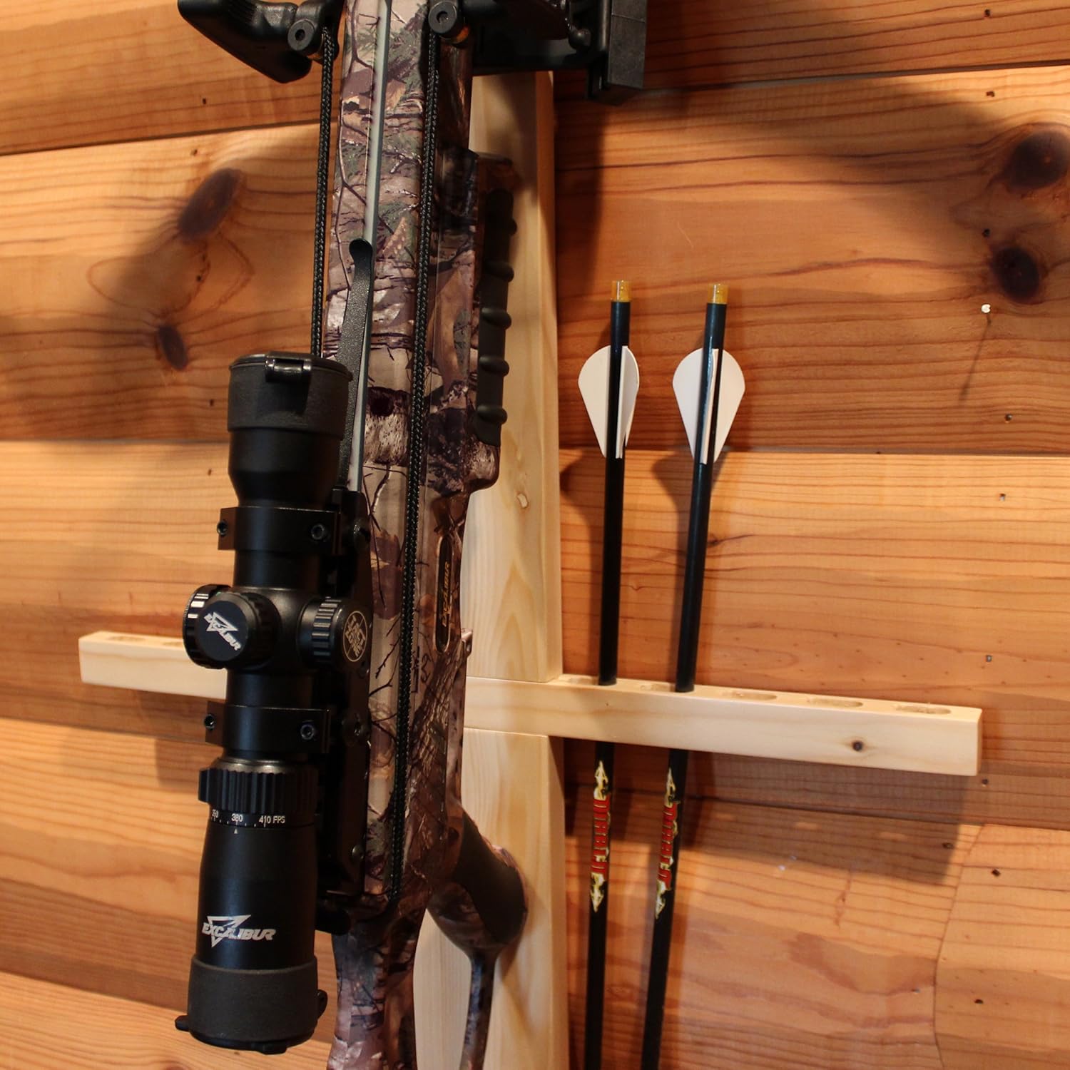 Rush Creek Creations Real tree Crossbow and 10 Arrow Bow Rack - 4 Minute Assembly - Extra Large Pegs: Sports & Outdoors