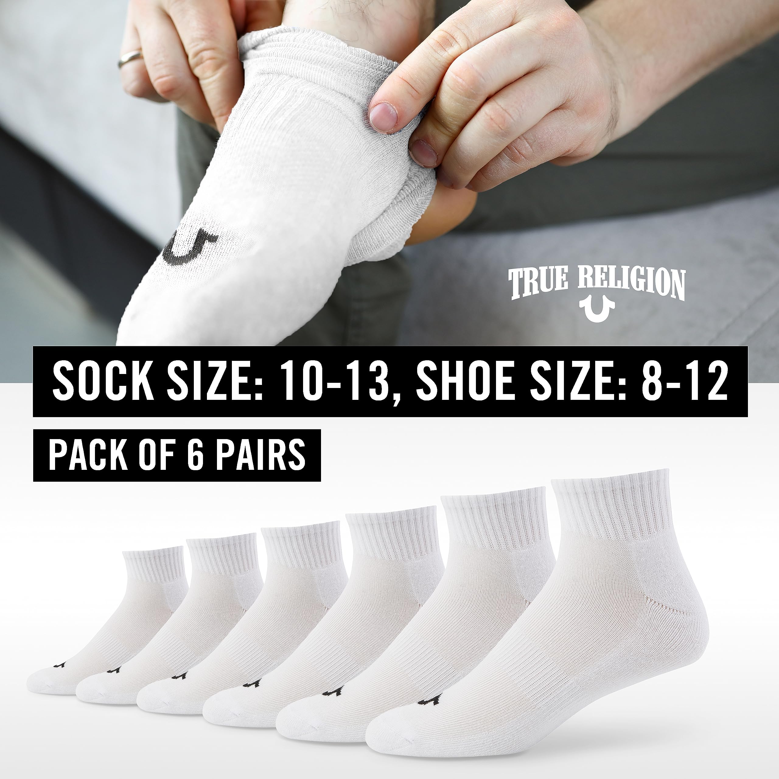 True Religion Mens Socks Ankle Socks for Men 6 & 12 Pairs Quarter Premium Athletic Shoe Size 8-12
