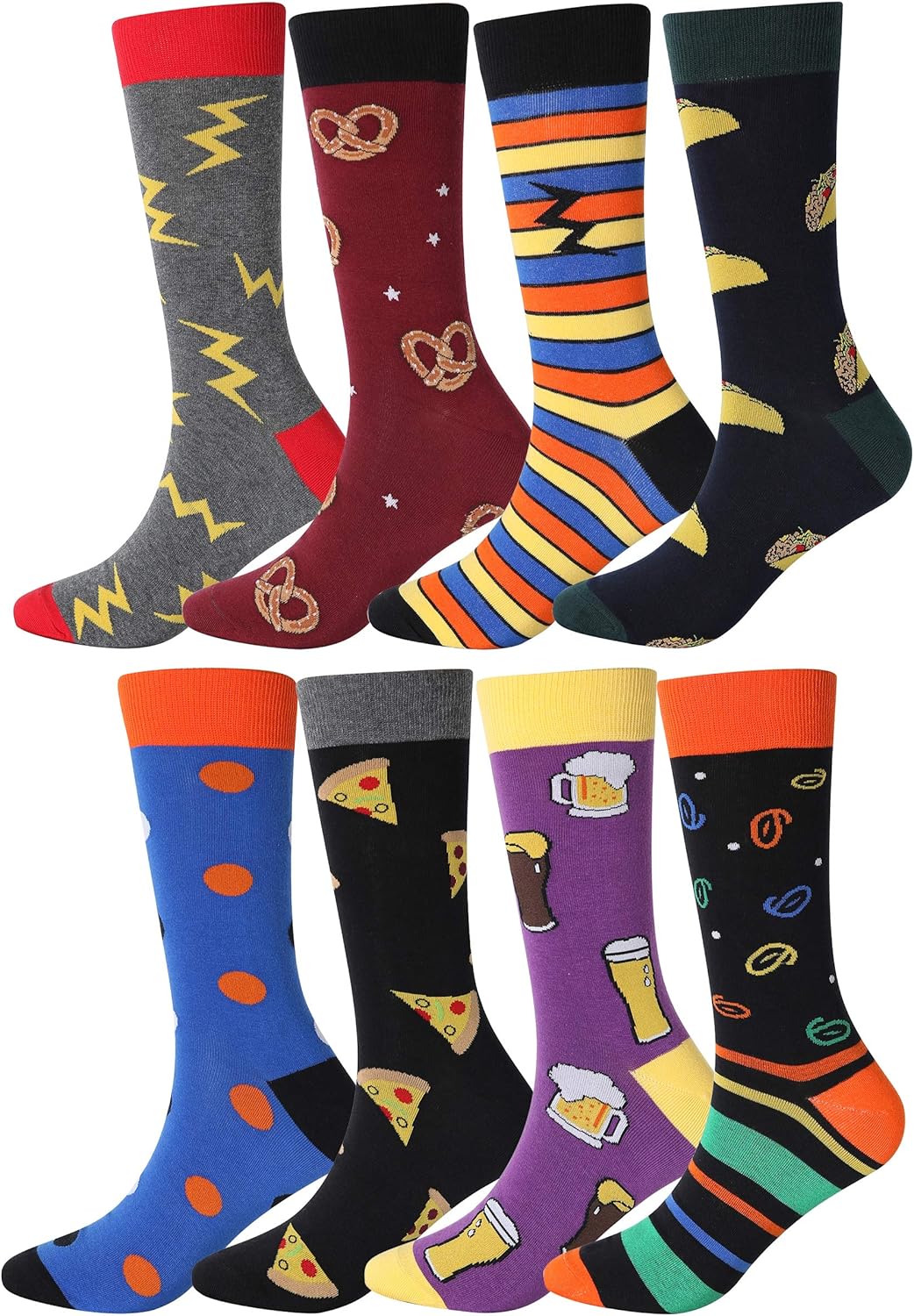 YEJIMONG Men's Cotton Fun Colorful Striped Casual Dress Socks, Funky Designed Fancy Socks - 8/12 Pairs, Size 8-12