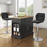 Yaheetech Bar Stools Set of 2 PU Leather Swivel Adjustable Height Black view 4