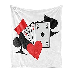 Ambesonne Poker Throw Blanket, Playing Cards 4 Aces
