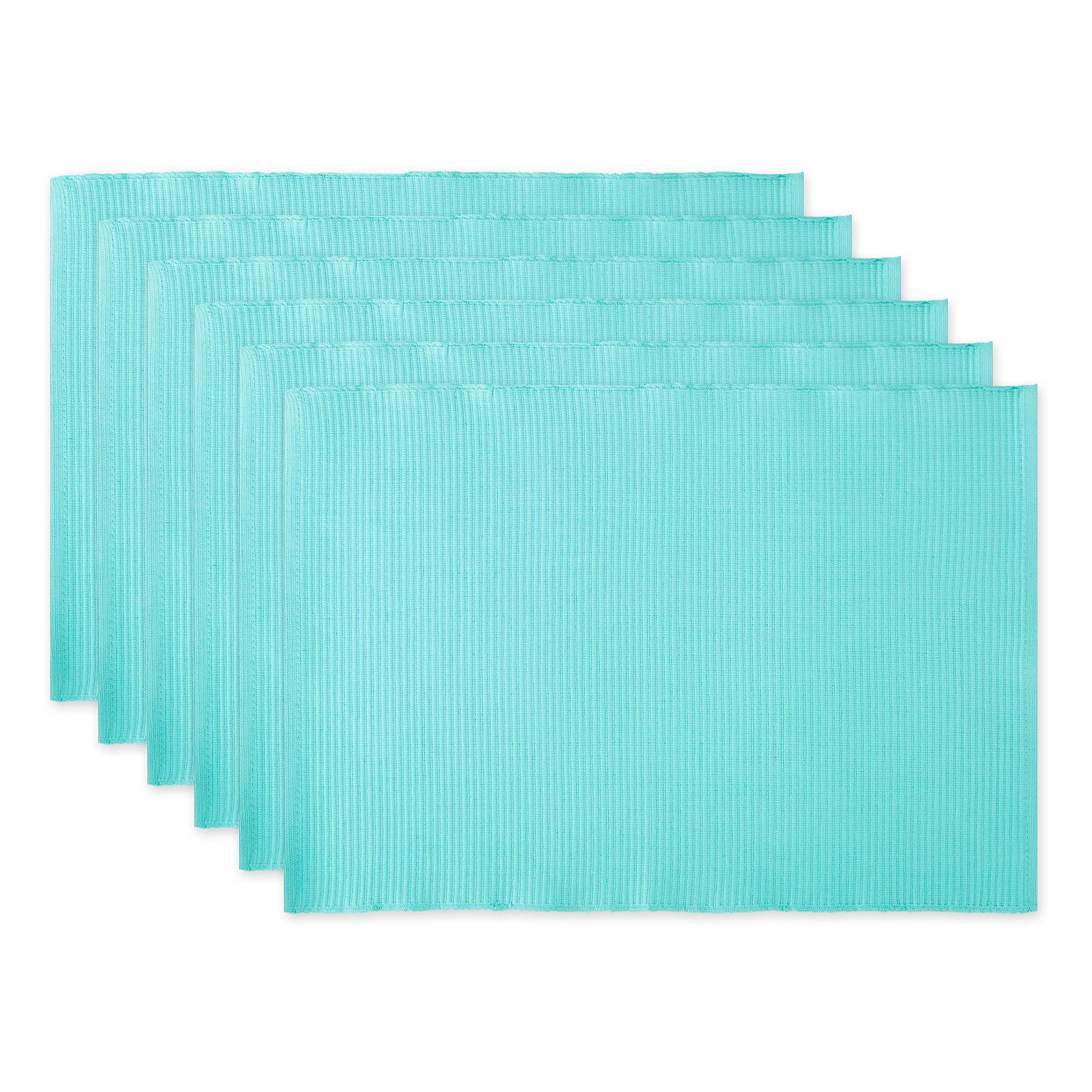 DII Basic Everyday Ribbed Tabletop 100% Cotton, Placemat Set, 13x19, Aqua, 6 Piece