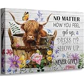 Funny Highland Cow Bathroom Canvas Wall Art Farmhouse Cute Brown Cow Painting Picture Wall Decor Inspirational Quotes Cattle in the Bathtub Poster Print Artwork for Bathroom Toilet Home Decoration