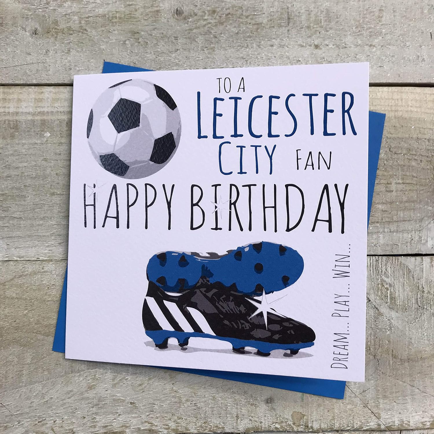 Leicester City Foxes FC Football Club Birthday Card - by WHITE COTTON CARDS - 49,green, Green, White, Grey, Blue, 16cm X 16cm