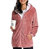 Caissip Fleece Coat for Women,Women's Oversized Zip Up Hooded Jacket Winter Plus Size Sherpa Coat
