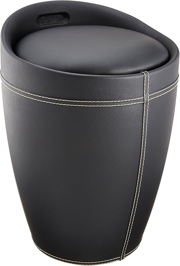 Wenko" Candy LeatherLook Bathroom Stool/Laundry Bin, Black, 36 x 36 x